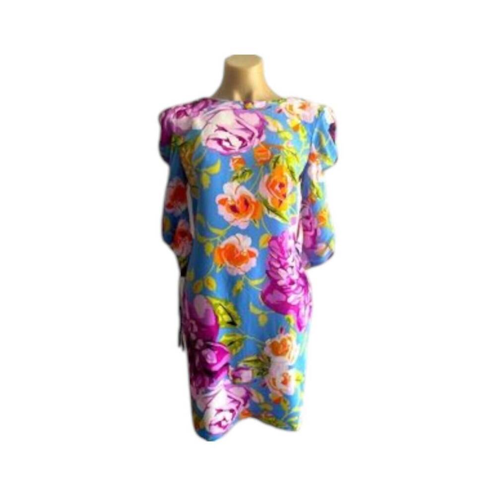 NEW AMELIA NY women's floral print dress in blue/fucshia
